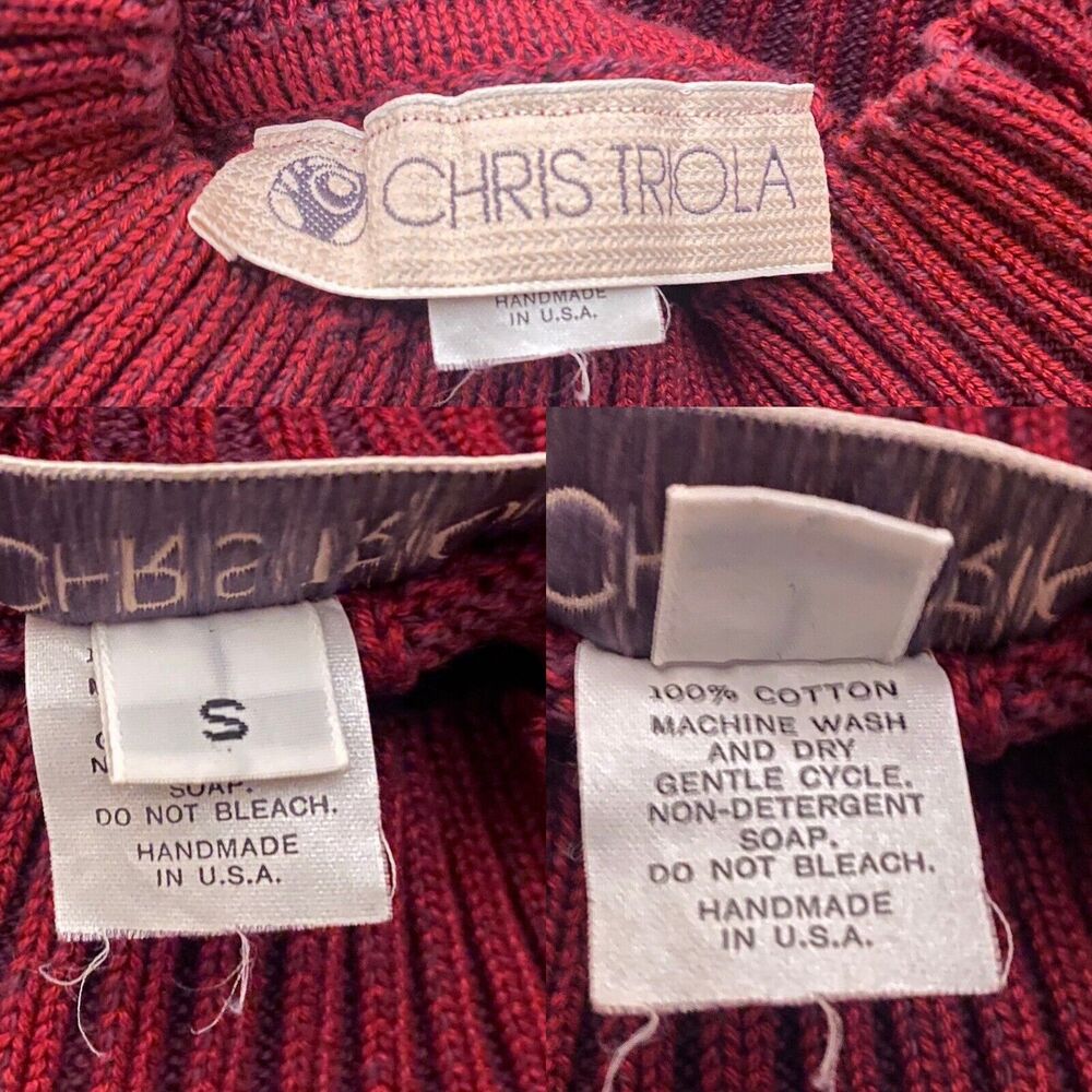 Chris Triola Size S 100% Cotton Red Knit Sweater Pullover One of A Kind - Picture 11 of 11